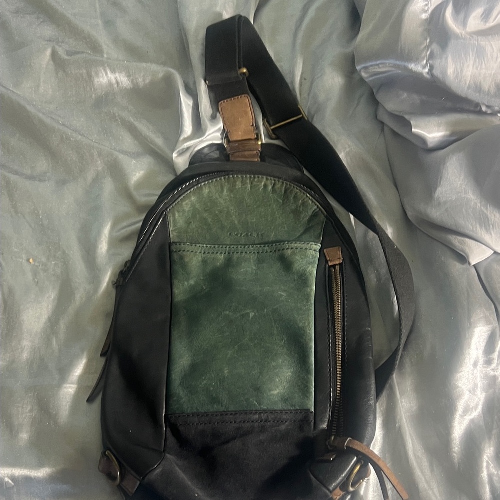 Coach Green and Black Leather Crossbody Sling Bag